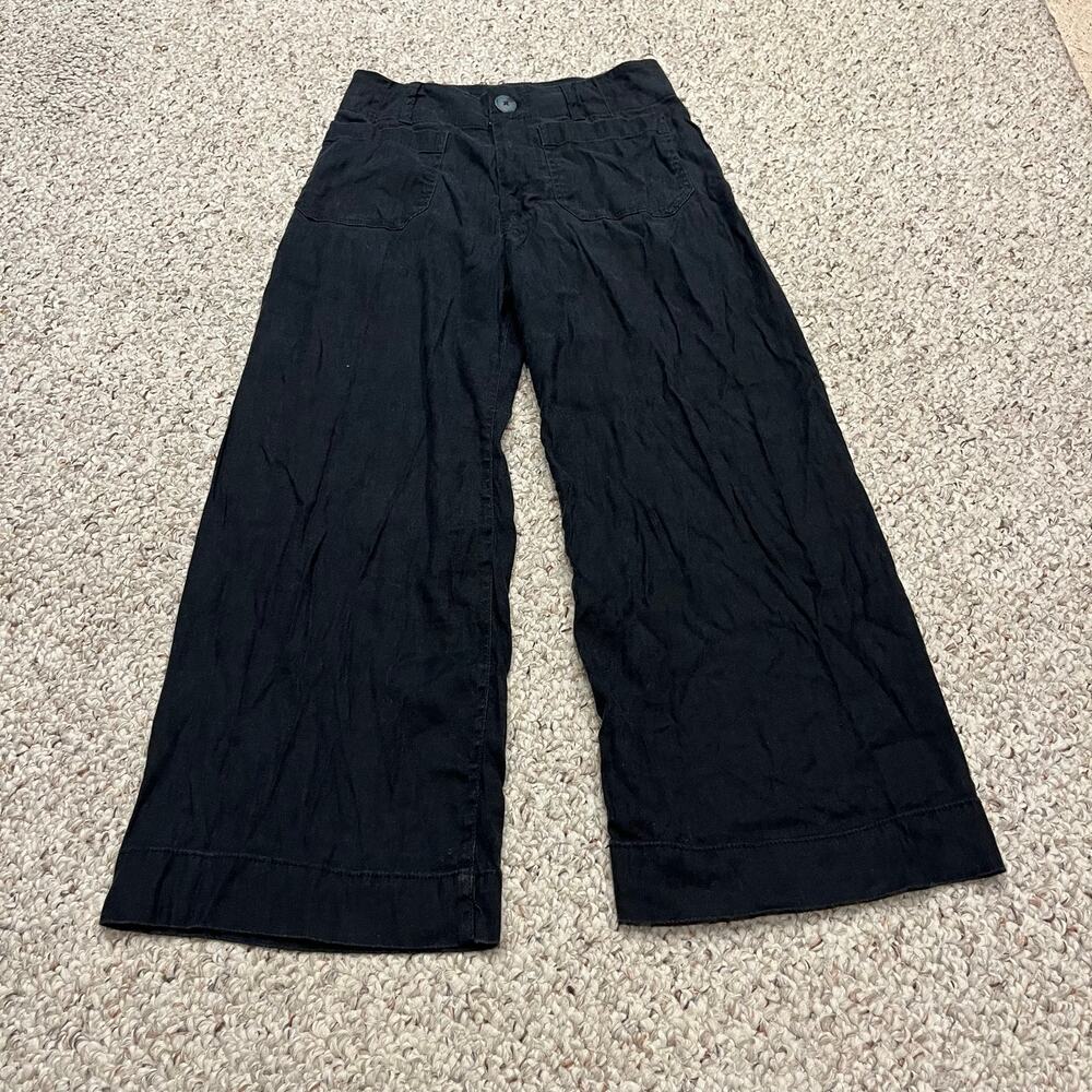 Maeve Colette Cropped Linen Wide Leg Pants 27 Petite Black Classic Coastal